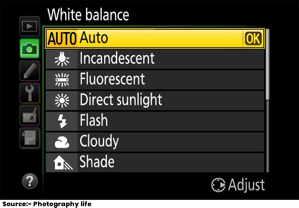 white balance in camera screen
